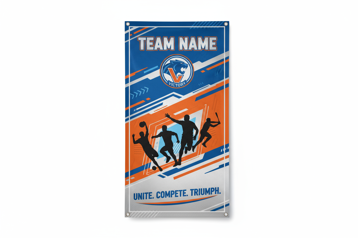 Create a banner for a sports team. Put the banner on a white background.